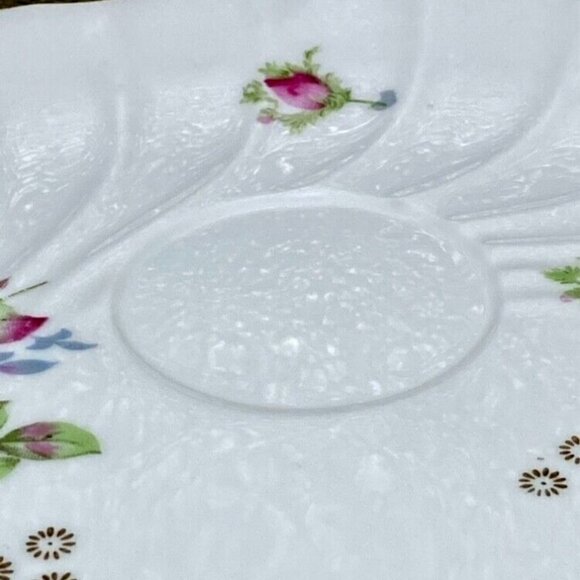 Bone China • Tea Cup & Snack Tray • Pink Purple Green • Gold Trim • Marked AACO - Picture 8 of 12